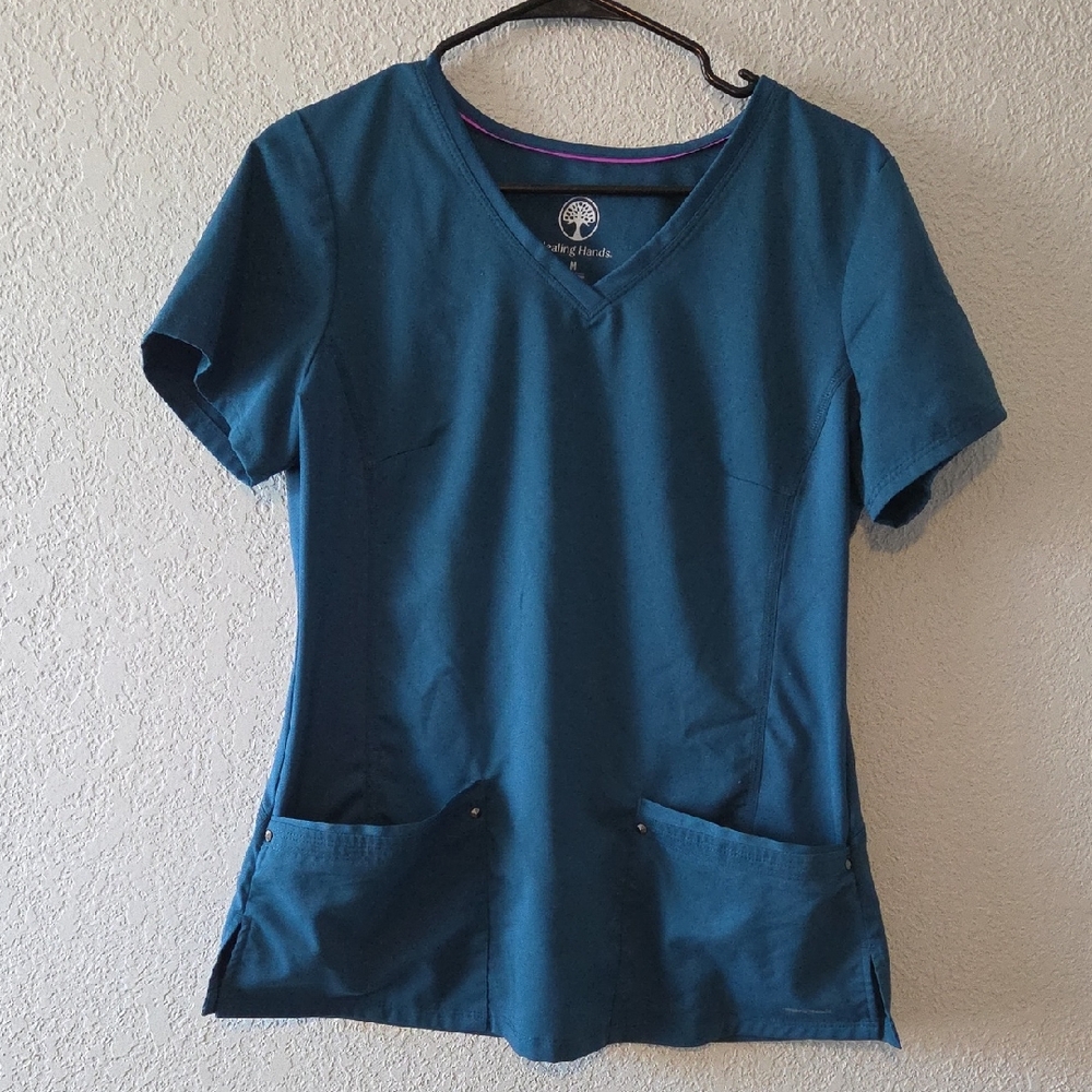 Healing Hands Purple Label Teal Scrub Set M Top / S Pants Stretch Cargo